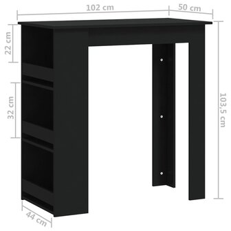 Bartafel met opbergrek 102x50x103,5 cm bewerkt hout zwart 7