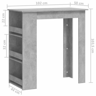 Bartafel met opbergrek 102x50x103,5 cm spaanplaat betongrijs 7