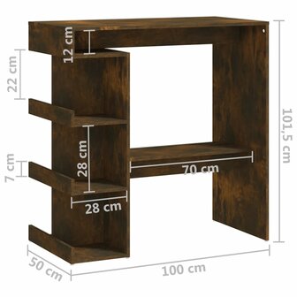 Bartafel met opbergrek 100x50x101,5 cm hout gerookt eiken 7