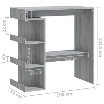 Bartafel met opbergrek 100x50x101,5 cm grijs sonoma 7