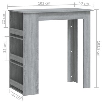 Bartafel met opbergrek 102x50x103,5 cm hout grijs sonoma 7