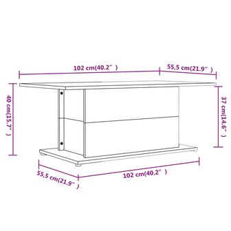 Salontafel 102x55,5x40 cm bewerkt hout witr 7