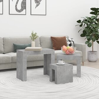3-delige Tafeltjesset bewerkt hout betongrijs 1