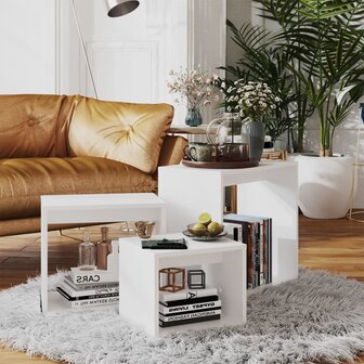3-delige Tafeltjesset bewerkt hout wit 1