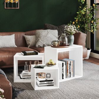3-delige Tafeltjesset bewerkt hout wit 3
