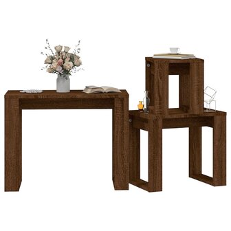 3-delige Tafeltjesset bewerkt hout bruin eikenkleur 4