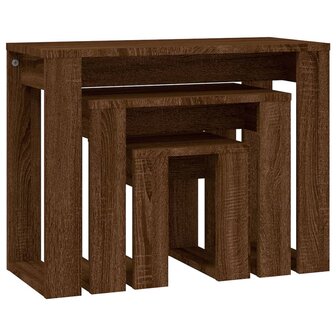 3-delige Tafeltjesset bewerkt hout bruin eikenkleur 8