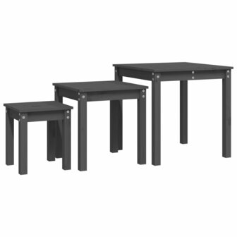 Tafeltjesset 3 st massief grenenhout grijs 2