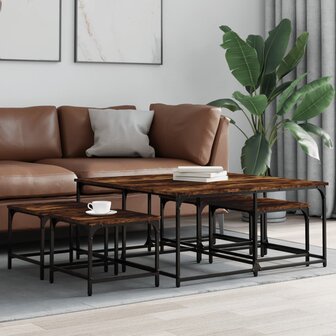 5-delige Tafeltjesset bewerkt hout gerookt eikenkleurig 1