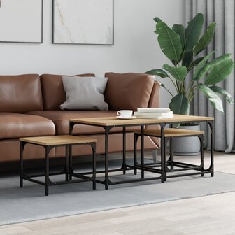3-delige Tafeltjesset bewerkt hout sonoma eikenkleurig 1