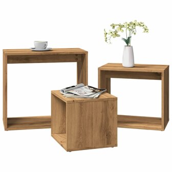 3-delige Tafeltjesset bewerkt hout artisanaal eikenkleur 1