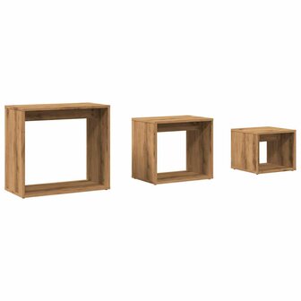 3-delige Tafeltjesset bewerkt hout artisanaal eikenkleur 2