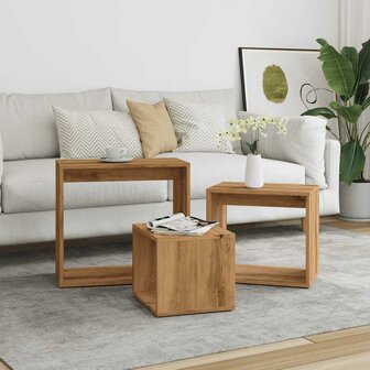 3-delige Tafeltjesset bewerkt hout artisanaal eikenkleur 3