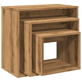 3-delige Tafeltjesset bewerkt hout artisanaal eikenkleur 7