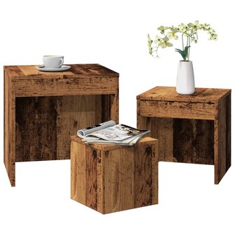 3-delige Tafeltjesset bewerkt hout oud houtkleurig 1