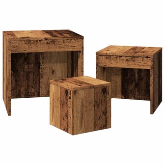 3-delige Tafeltjesset bewerkt hout oud houtkleurig 5