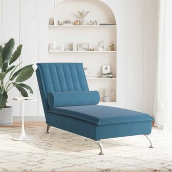 Massage chaise longue met bolster fluweel blauw 3