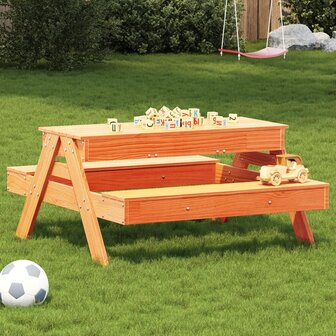 Picknicktafel met zandbak voor kinderen grenenhout wasbruin 1