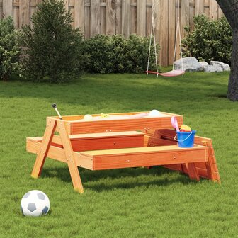 Picknicktafel met zandbak voor kinderen grenenhout wasbruin 4