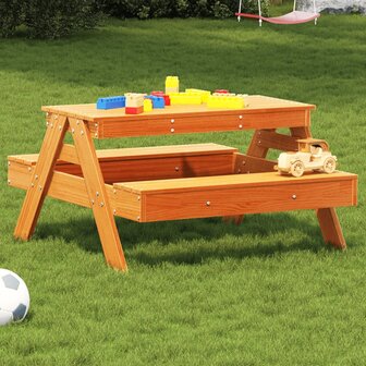 Picknicktafel voor kinderen 88x97x52 cm grenenhout wasbruin 1