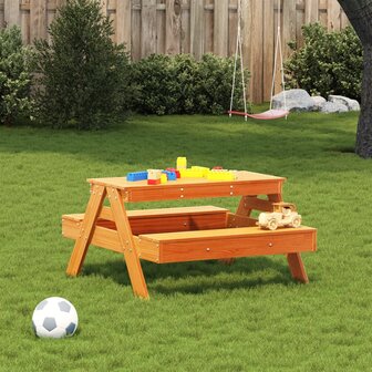 Picknicktafel voor kinderen 88x97x52 cm grenenhout wasbruin 3