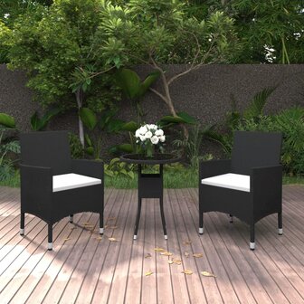 3-delige Tuinset poly rattan zwart 1