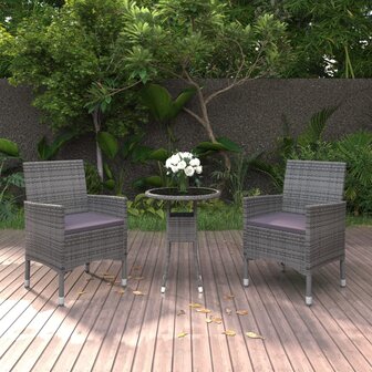 3-delige Tuinset poly rattan grijs 1