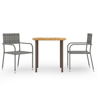 3-delige Tuinset poly rattan grijs 1