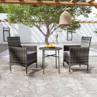 3-delige Tuinset poly rattan grijs 1