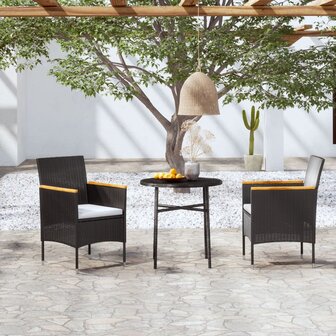3-delige Tuinset poly rattan zwart 1