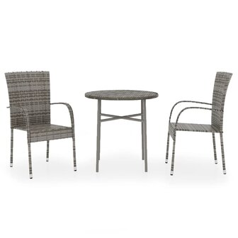 3-delige Tuinset poly rattan grijs 2