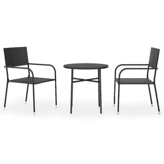 3-delige Tuinset poly rattan zwart 2