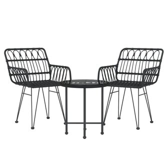 3-delige Tuinset poly rattan zwart 3