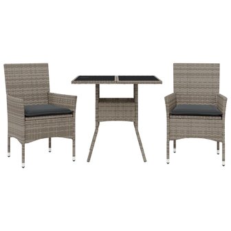 3-delige Tuinset met kussens poly rattan en glas grijs 2