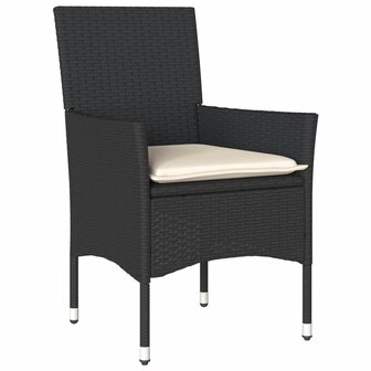 3-delige Tuinset met kussens poly rattan en glas zwart 3