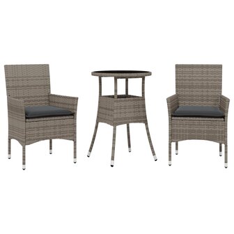 3-delige Tuinset met kussens poly rattan en glas grijs 2