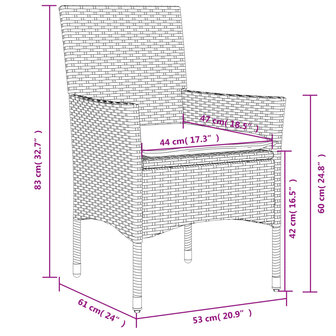 3-delige Tuinset met kussens poly rattan en glas grijs 8