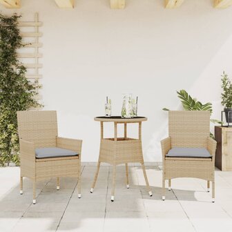 3-delige Tuinset met kussens poly rattan en glas beige 1