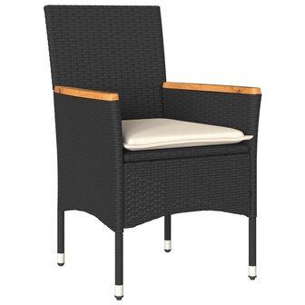 3-delige Tuinset met kussens poly rattan en acaciahout zwart 3