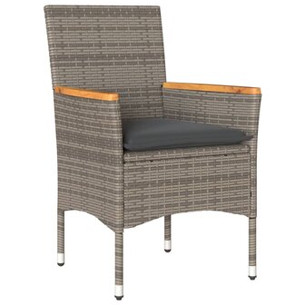 3-delige Tuinset met kussens poly rattan en acaciahout grijs 3