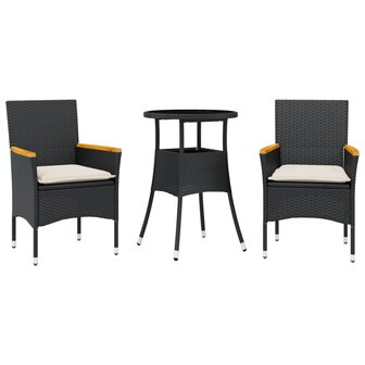 3-delige Tuinset met kussens poly rattan en glas zwart 2