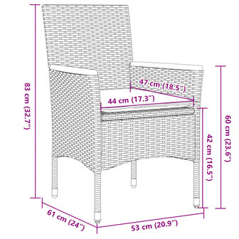 3-delige Tuinset met kussens poly rattan en glas zwart 8