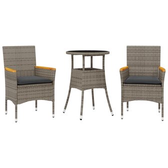 3-delige Tuinset met kussens poly rattan en glas grijs 2
