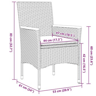 3-delige Tuinset met kussens poly rattan en glas grijs 8