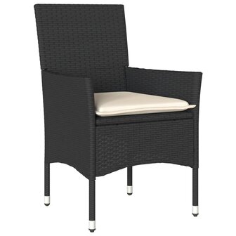 3-delige Tuinset met kussens poly rattan en acaciahout zwart 3