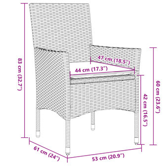 3-delige Tuinset met kussens poly rattan en acaciahout zwart 8