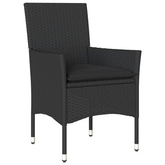 3-delige Tuinset met kussens poly rattan en acaciahout zwart 3