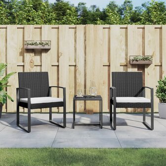 3-delige Tuinset met kussens polypropeen rattan zwart 1