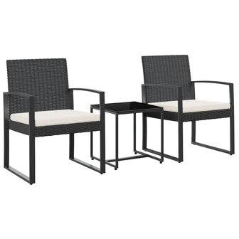 3-delige Tuinset met kussens polypropeen rattan zwart 2