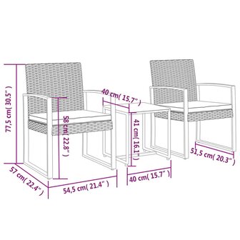 3-delige Tuinset met kussens polypropeen rattan zwart 7